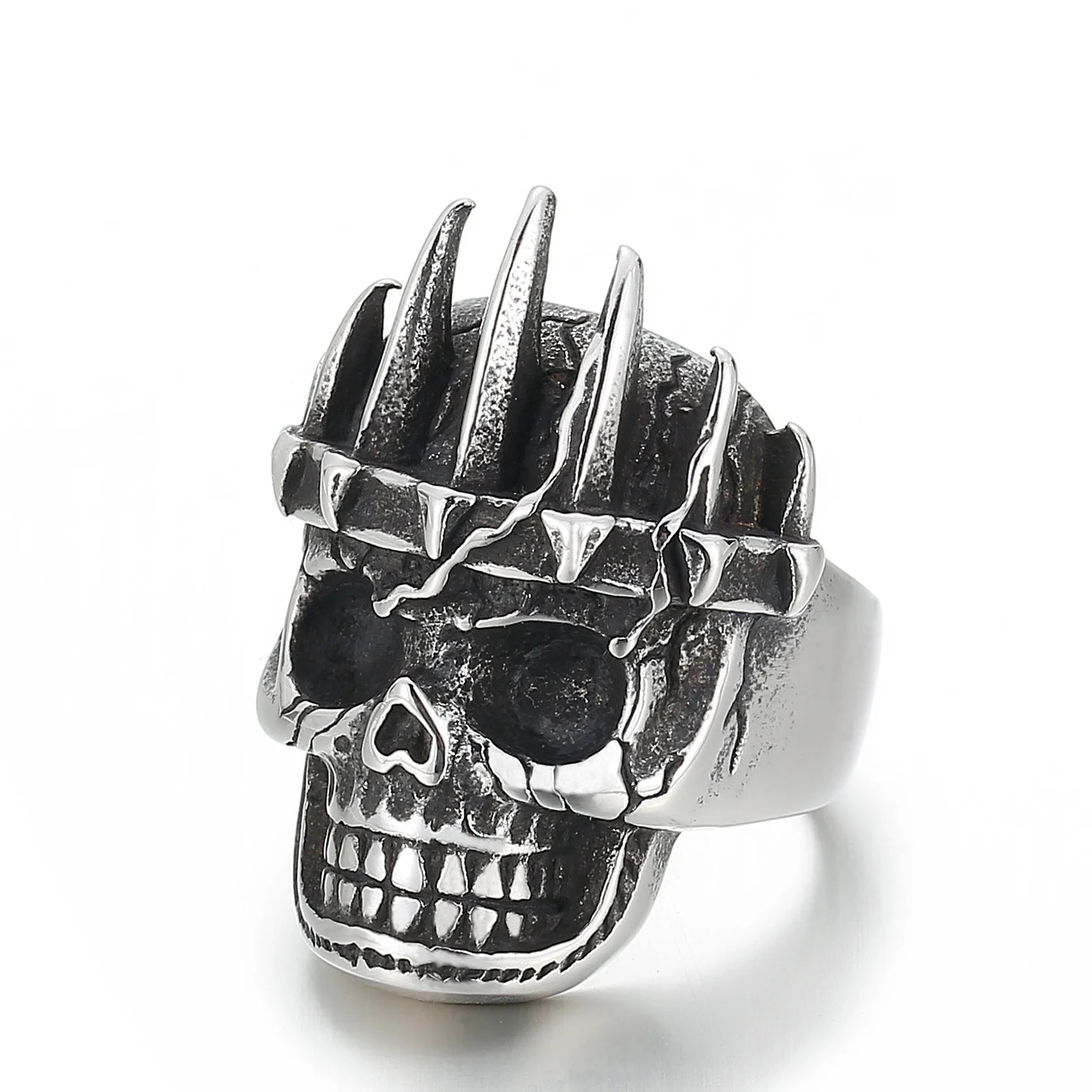 KALEN Punk Fashion Personality Stainless Steel Crowned Skull Ring
