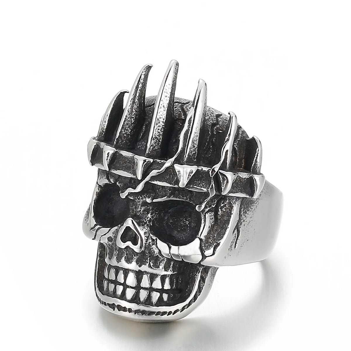 KALEN Punk Fashion Personality Stainless Steel Crowned Skull Ring