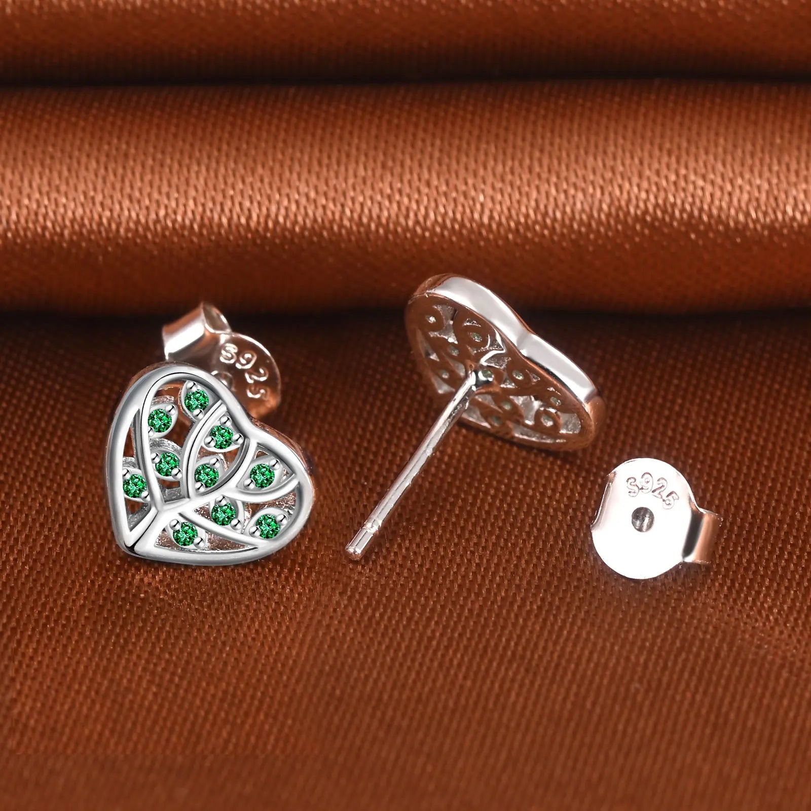 Custom Heart Shaped Earrings 925 Sterling Silver Tree of Life Stud Earrings for Mother Gift