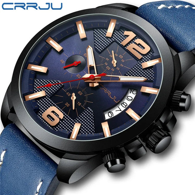 CRRJU 2285 Top Luxury New New Chronograph Men Watch  Fashion Gift Sport Waterproof Leather Wristwatch Relogio Masculino