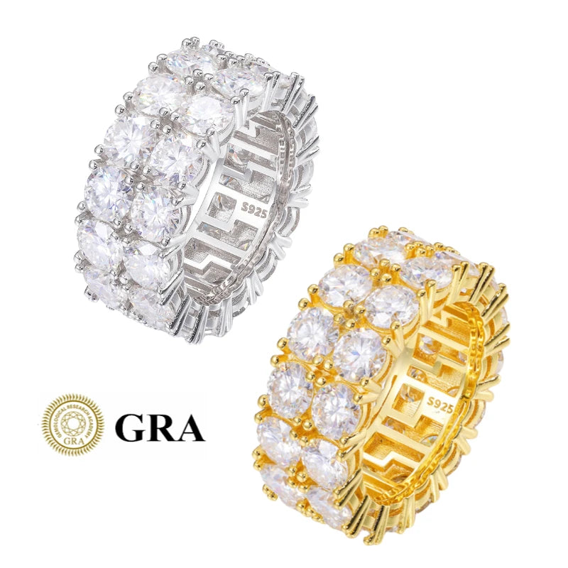 Round Cut Double Row Moissanite Rings S925 Sterling Silver Band Ring GRA Certified Moissanite Ring