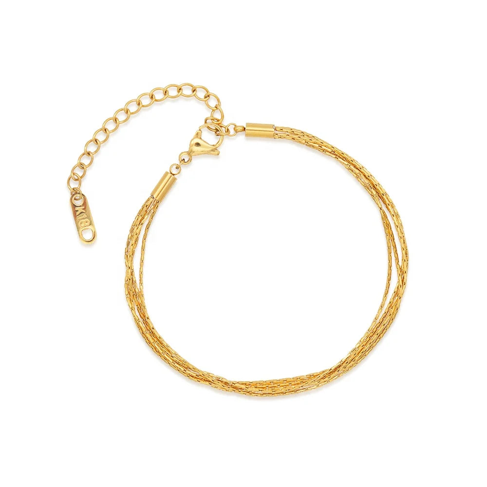 Chris April Fashion Jewelry Handmade PVD Gold Plated 316L Stainless Steel Triple Layers Chain Bracelet