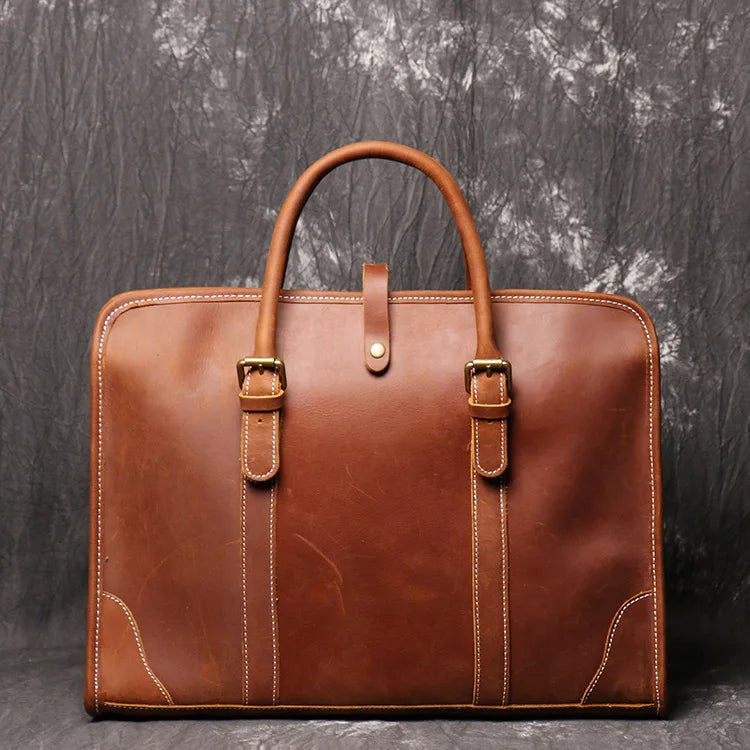 Luxury Large Size 15.6 Inches Genuine Leather Briefcase Vintage Style Laptop Messenger Bag Satchel Handbag
