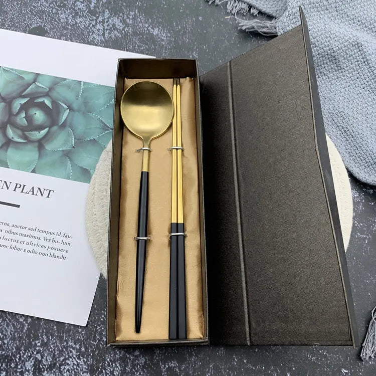 High Quality Spoon Chopsticks with Gift Box Flatware Set Cutlery Set Wedding Presents New Year  Christmas Gift