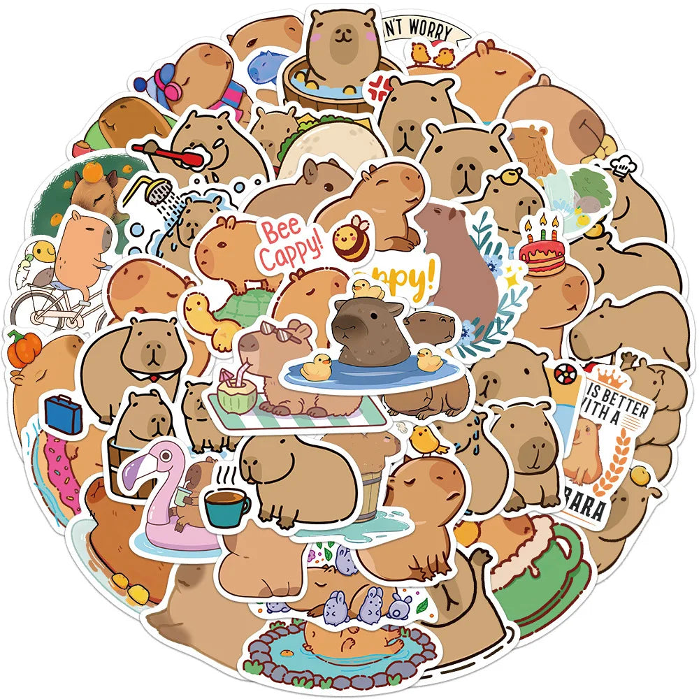50Pcs Funny Animal Capybara Cartoon Graffiti Stickers for Kid Wall Laptop Book Waterproof Cute Toy Stickers