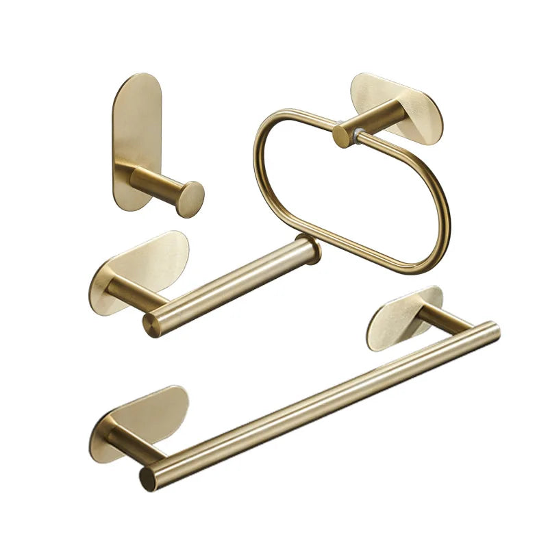 Luxury Brush Gold Adhesive Bathroom Accessories Set Racks Towel Holder Set MegaBDM