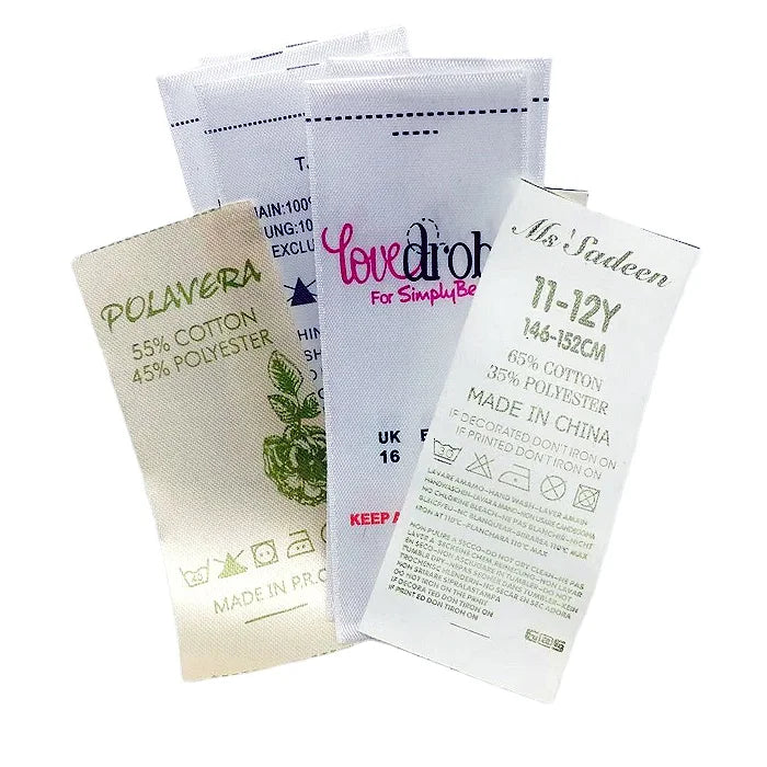 Custom Garment Brand Logo Neck Wash Instruction Label Printed Garment Label Clothing Wash Care Instruction Fabric Satin Label