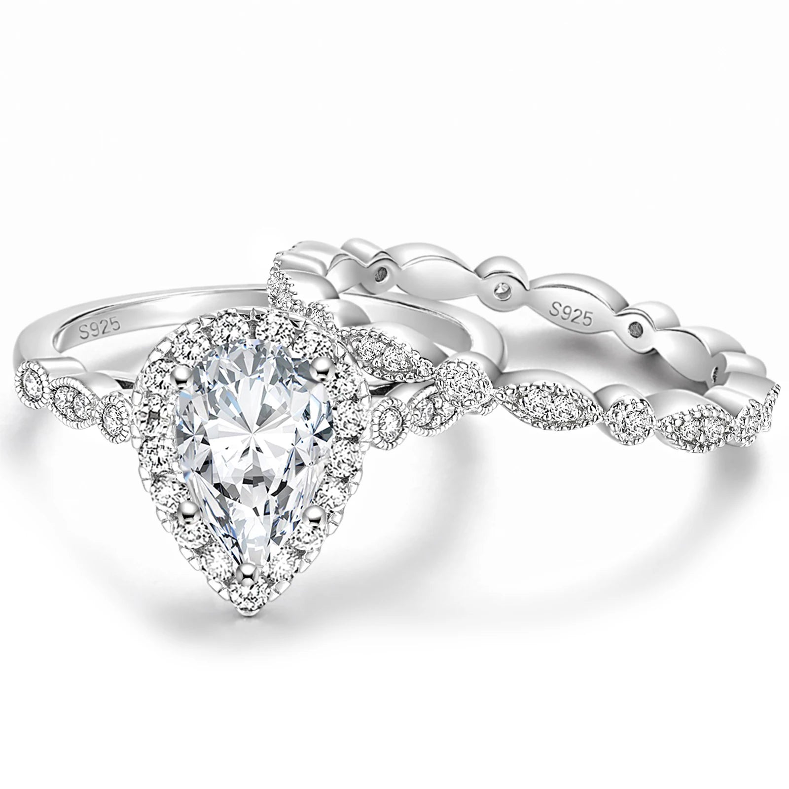 OAHLAN 1.5CT 925 Sterling Silver Women Ring Sets Wedding Teardrop Engagement Rings Anniversary Gift Fashion Jewelry Bands
