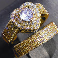 CAOSHI Luxury Manufucter Sliver Gold Rose Gold Plated Ring Set Heart Cut Cubic Zircon Wedding Rings Set Bride Woman