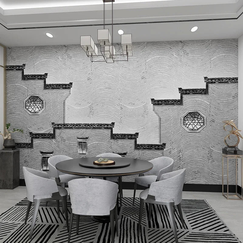 3D Architectural Background Wall Retro Nostalgic Wallpaper Chinese Ancient Style Script Killing Hotel Box Wallpaper