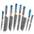 Grandsharp 8 Pcs Japanese Damascus 10cr15 Octagonal Resin+Wood Handle Butcher Kitchen Chef Bread Paring Fruit Cleaver Knife Set
