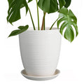 Modern Minimalist White Ceramic Flower Pot With Hole and Tray Plant Garden Stripe Design Home Decoration Vase