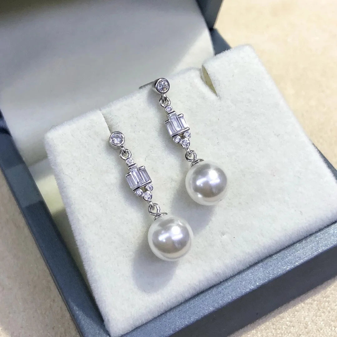 E2157 8-9mm DIY Natural Freshwater Pearl Charm Earrings Mounting Accessory 925 Sterling Silver Gold Plated  Jewelry for Women