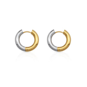 Chris April Stylish Jewelry 316L Stainless Steel Silver Gold Two-tones Chunky Basic Hoops Earrings