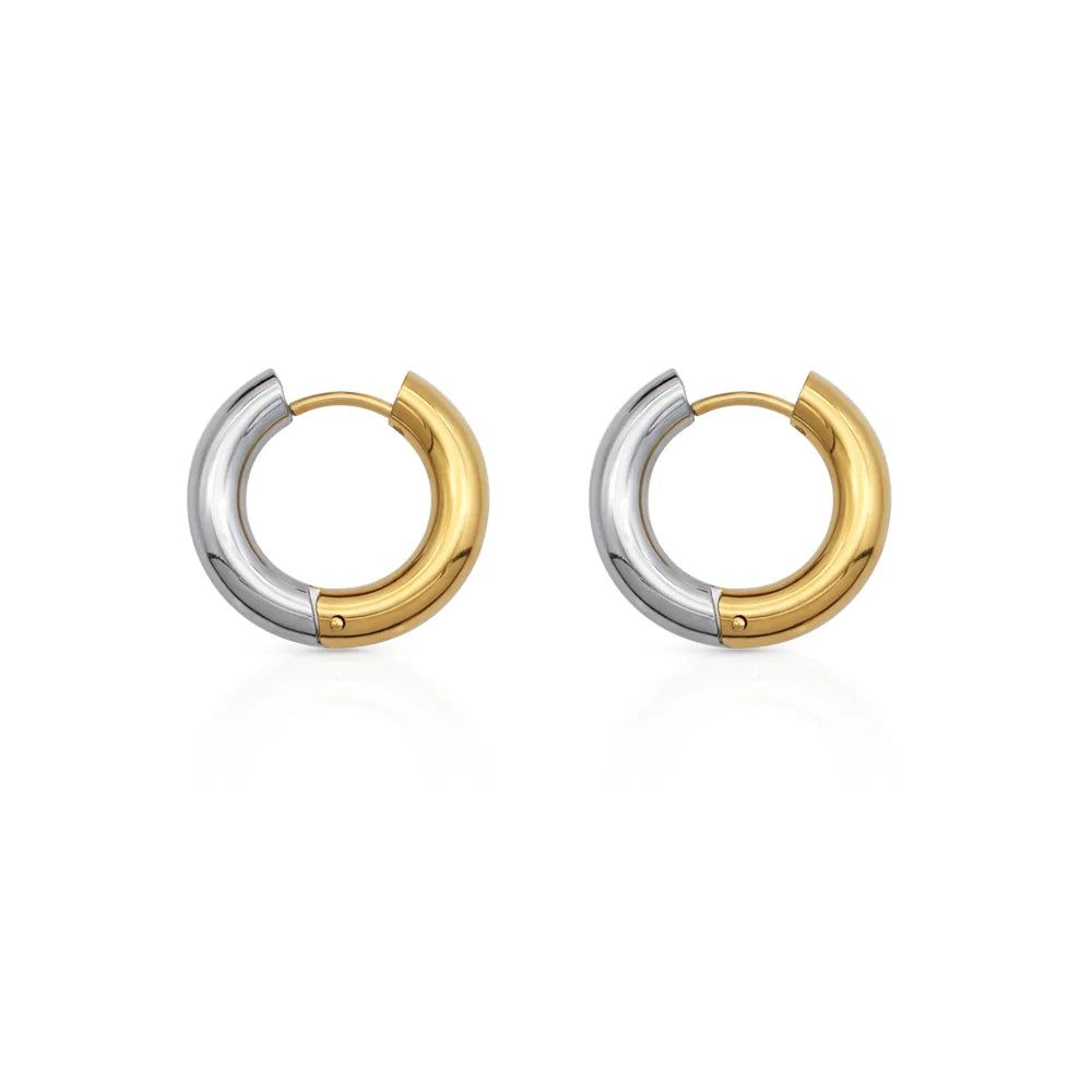 Chris April Stylish Jewelry 316L Stainless Steel Silver Gold Two-tones Chunky Basic Hoops Earrings