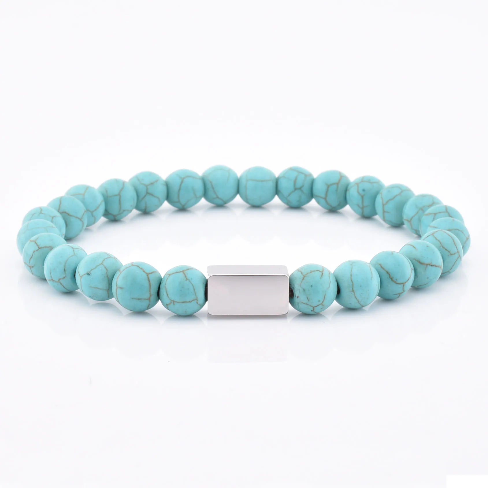 Stainless Steel Rectangle Beads Mens Beaded Handmade Custom Bead Bracelets Natural Stone Jewelry