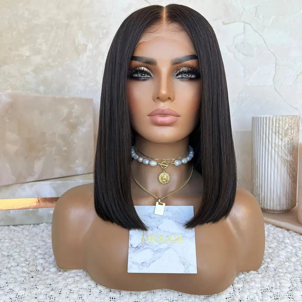 Double Drawn Bleached Knots 150% Density Natural Color Short Cut Bob Wig Kosher Raw Human Hair Swiss Lace Front Wigs for Women