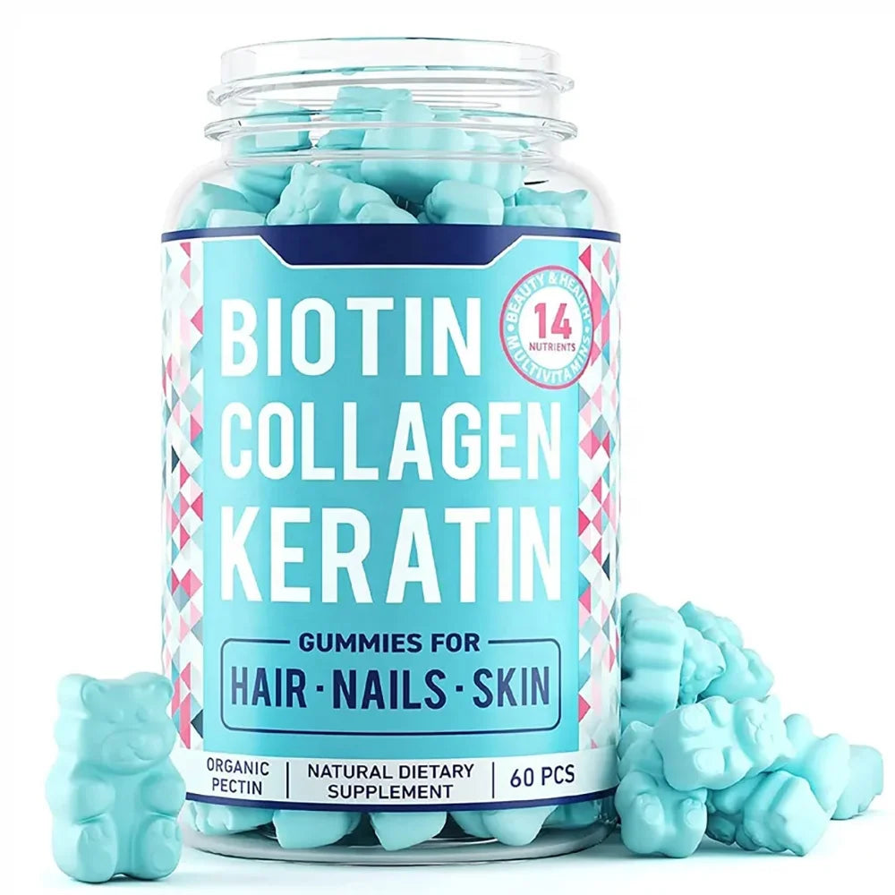 OEM Vegan Biotine Vitamins Collagen Keratin Gummies Hair Growth Gummies for Hair Skin and Nail