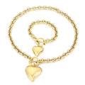 New Trendy Chunky Stainless Steel Jewelry Set 18k Gold Plated OT Toggle Closure Necklace with Puffy Heart Charm for Women