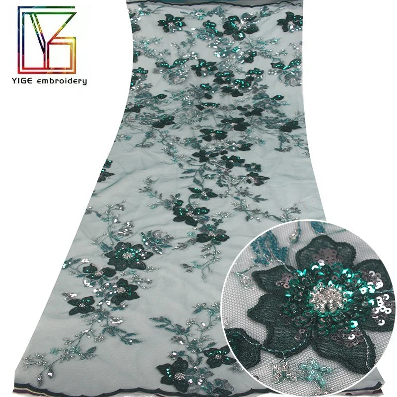 2022 Luxury Mixed Color Embroidery Stones Tulle Sequins Lace for Collection Dress HandWork Handmade Beads Sequins Fabric