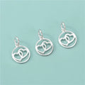 11.5mm Simple 925 Sterling Silver Round Cutout Double Heart Charm Pendant for Romantic Jewelry Making