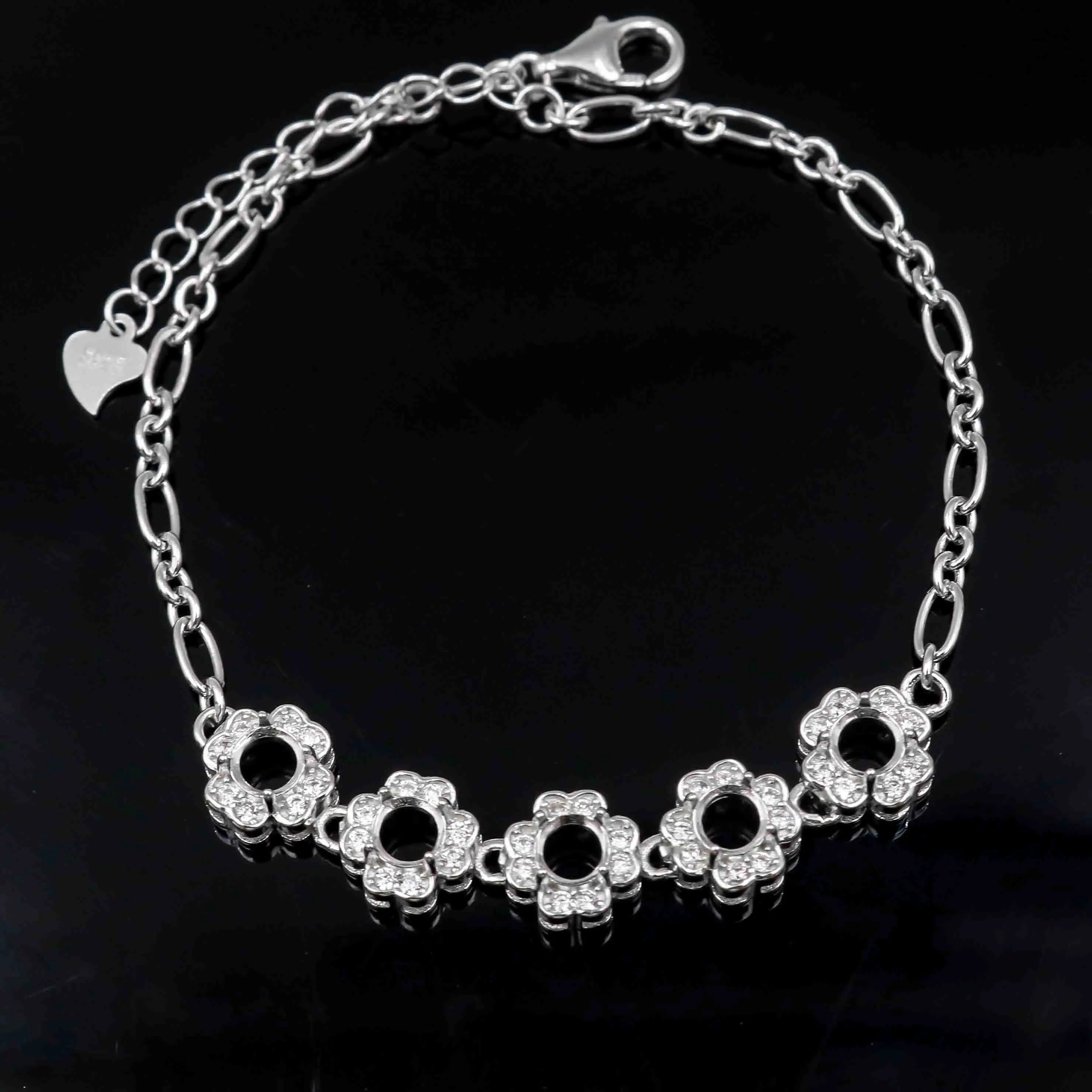Sterling Silver 4*4mm Semi Mount Bracelet Empty Support Blank Claw Setting S925 Mountain Base Without Center Stone Inlay for DIY