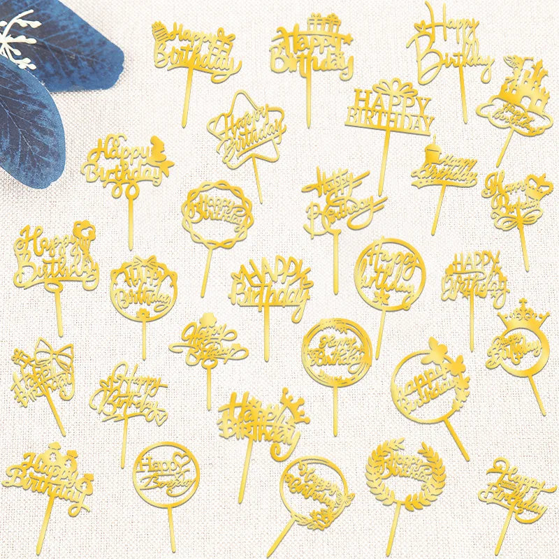 New Design Cake Topper Happy Birthday Acrylic Party Baking Decoration Supplies Baking Decoration Plugin