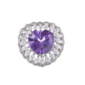 Romantic Rhodium-Plated 925 Sterling Silver Natural Amethyst Heart Gemstone Ring for Women's Wedding or Valentine's Day_gifts_