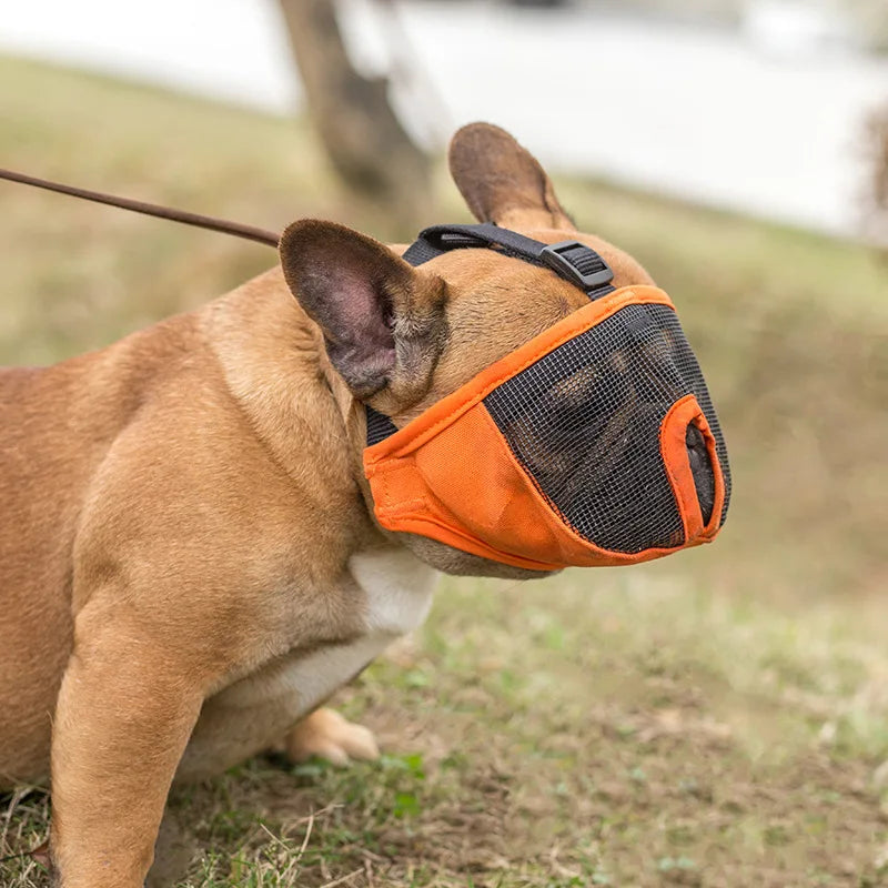 USMILEPET Bulldog Muzzle Mesh Fabric Oxford Cloth Brachycephalic Dog Anti-Bite and Anti-Barking Muzzle for Outdoor Walks