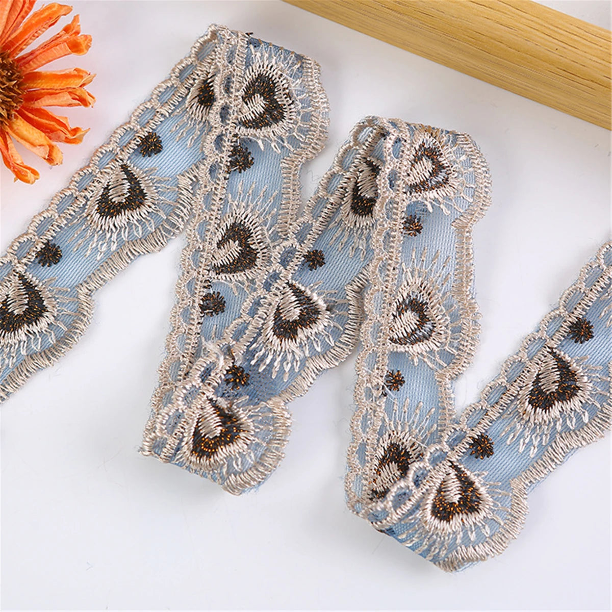 1 Yard Wave Flower Embroidered Lace Edge Trim Ribbon Handmade Clothing Dress DIY Sewing Craft