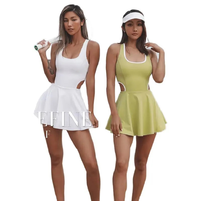 M065 Women's Athletic Tennis Wear High Stretchy One Piece Compression Yoga Dress Girl's Sportswear Set