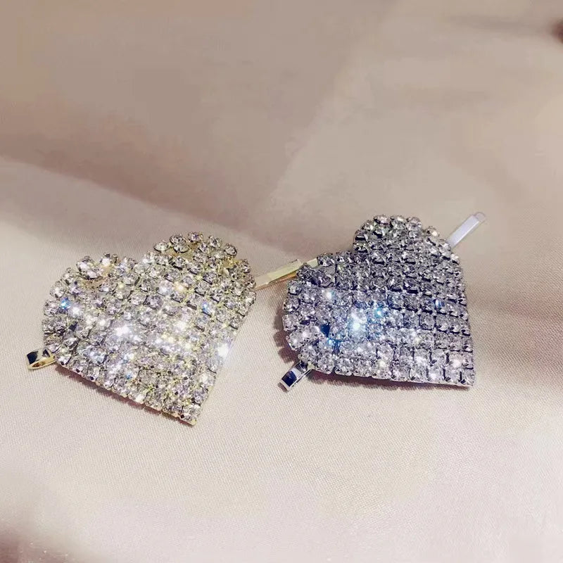 HOVANCI Luxury Fashion Full Multicolor Rhinestone Crystal Heart Shaped Hair Clip Sweet Beaded Crystal Rainbow Heart Hairpin