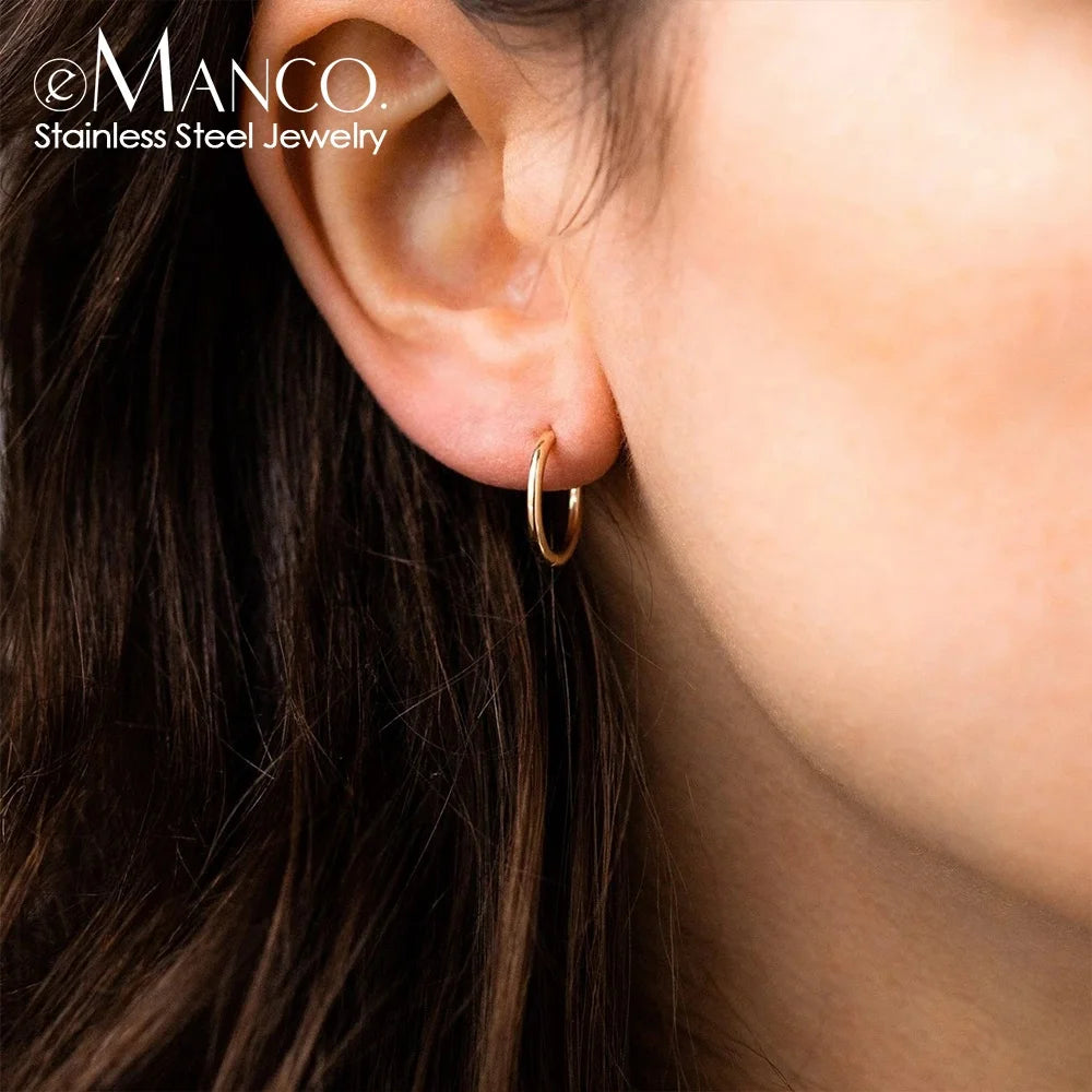 EManco Circle Round Buckles Earring Stainless Steel Earrings Minimalist Trendy Gold Plated Jewelry Hoop Earrings