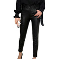 Women High Waist Stretch Skinny Trousers White Black Leather Pants