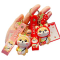 Luck Lady Girl Cute PVC Shiba Inu Keychain Strawberry Creative Gift Animal Car Bag Pendant Key Rings Kawaii Dog Key Chains Charm