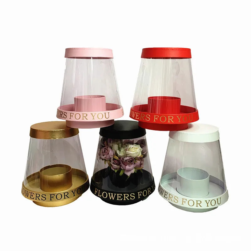 YoYo Panoramic Lamp Type Flower Gift Box with Hand Bouquet Packaging Window Glossy Lamination & Embossing Printing