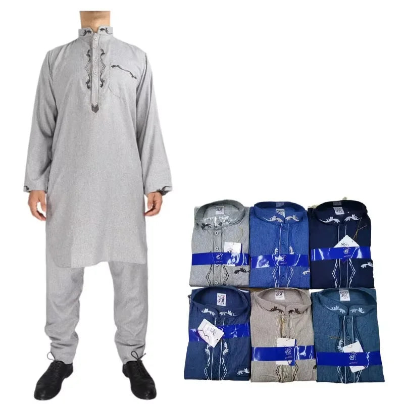 Custom Men's Casual Autumn/Winter Jalabiya Om Jubba Printed Half Kurta with Button Designs Heavy Moroccan-thobe Shirt