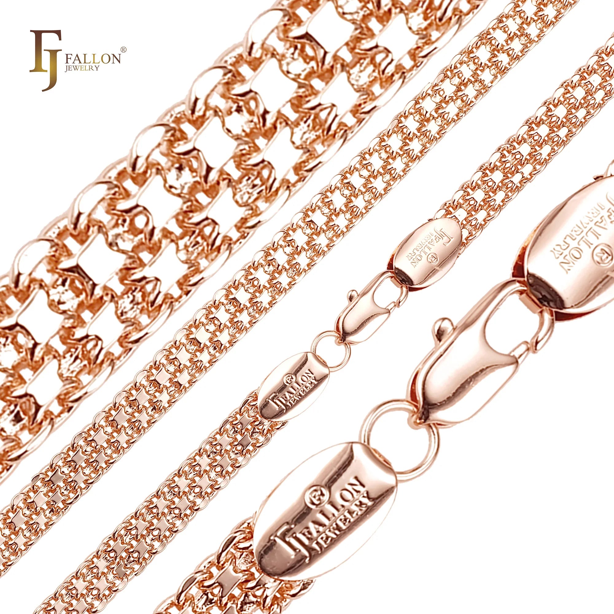 5.7mm FJ Fallon Fashion Jewelry Bismarck Weaving Anchor Triple Link Chain Plated in Rose Gold Brass Based