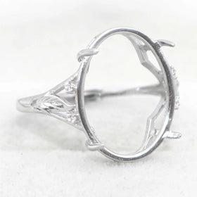 Sterling Silver 13*18mm Semi Mount Ring Empty Frame Blank Support Setting S925 Base Holder Without Center Stone for DIY Inlay