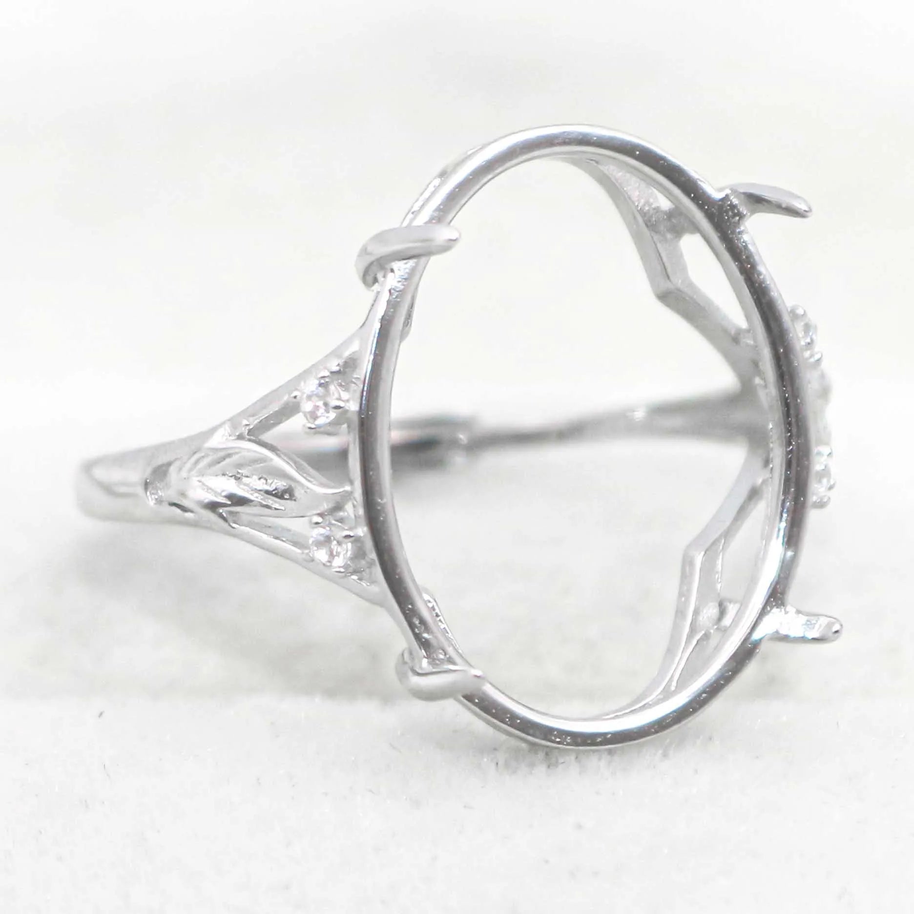 Sterling Silver 13*18mm Semi Mount Ring Empty Frame Blank Support Setting S925 Base Holder Without Center Stone for DIY Inlay