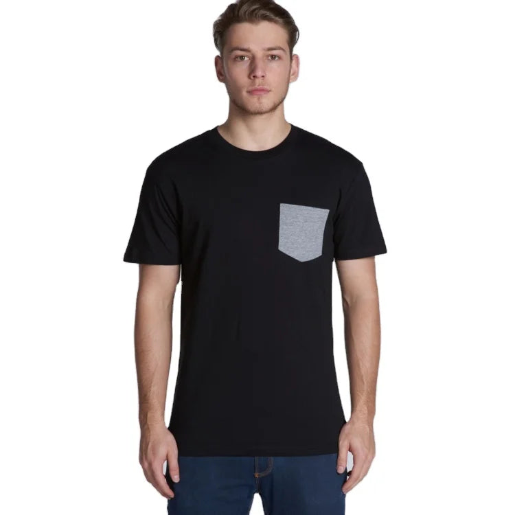 TSJ61603 Custom Mens T-shirt Manufacturer Custom Pocket Tee Shirt Cotton t Shirt with Contrast Pocket
