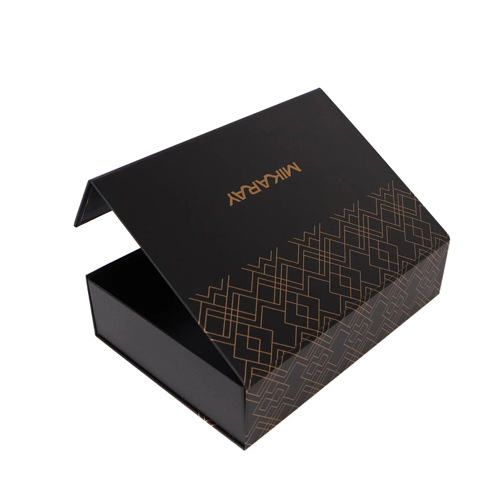 Custom Printed Logo Black Rigid Cardboard Grey Board Packaging Paper Magnetic Book Shape Gift Box