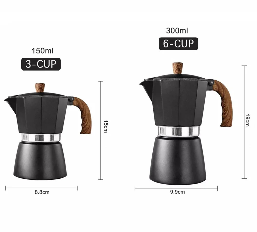 Hot Selling Aluminum Wood Grain Handle Mocha Espresso Coffee Maker Moka Pot
