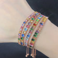 Fashion rainbow Brass Alloy Bling Cubic Zircon Diamond Bead Setting Tennis Chain Adjustable Party Wedding Bracelet Jewelry Women