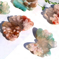 Hand Carved Natural Green Flower Agate Healing Stones Butterfly Carving for Ornament