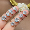 New Design Arabic 925 Sterling Silver Natural Aquamarine Flower Fashion Bridal Women Jewelry Rings for Wedding