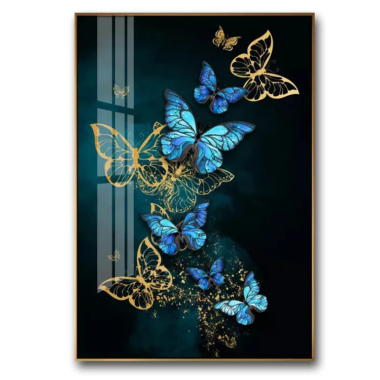 Hongya Aluminum Framed Beautiful Animal Canvas Art Printing Butterfly Crystal Porcelain Painting for Home Hotel Decor