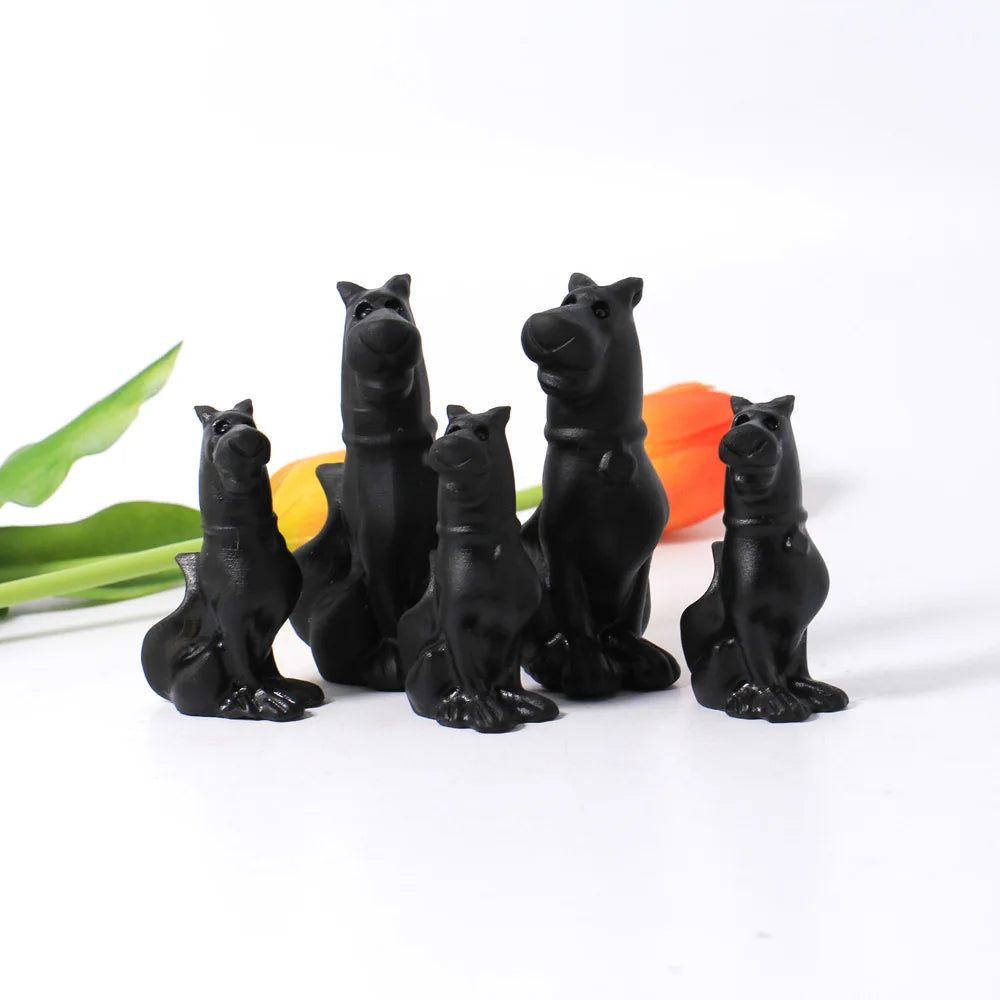 Wholesale Obsidian Dog Carving Healing Stone Obsidian Dog Carving for Decoration