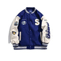 New Winter Cotton Basketball Jacket Men Varsity Letterman Jacket Women Embroidery PU Leather Spell Sleeve Couple Jacket