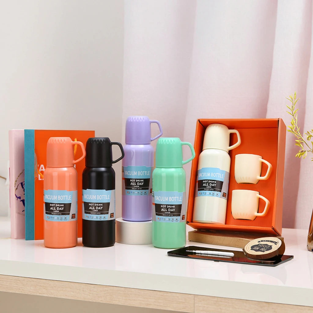 Cross-Border One Cup Three-Lid Thermos 304 Stainless Steel Portable Travel Water Bottle Hot Thermal Insulation Drink Gift Cup